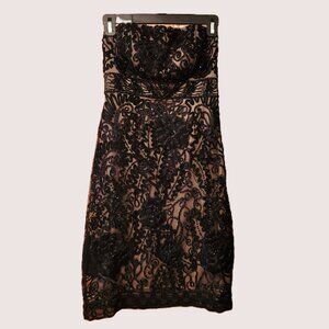 Sue Wong Nocturne Black Beaded Soutache Strapless Sheath Dress Size 2